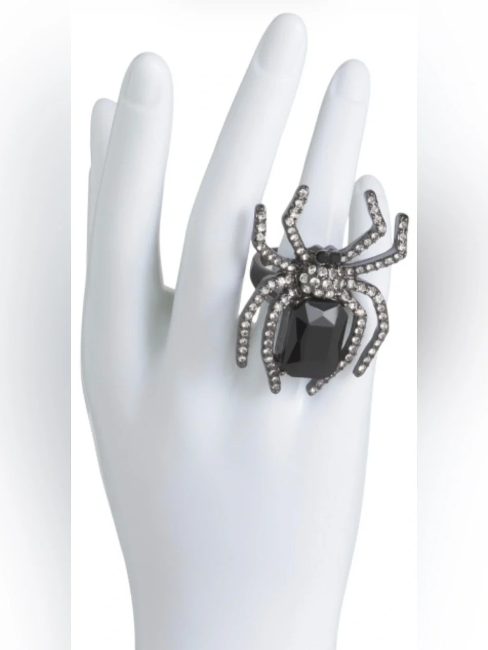 BETSEY JOHNSON Halloween Rich Witch Spider Sim Black Onyx Gem Stretch Ring NWT